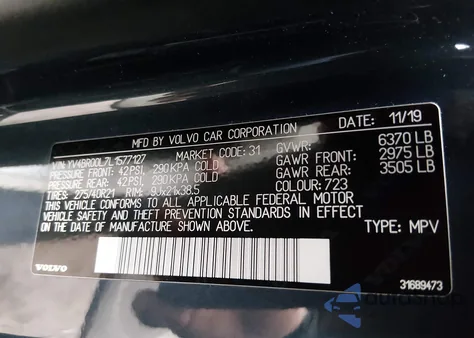 2020 Volvo Xc90 Hybrid T8 Inscription 6 Passenger из США, поврежденный, VIN YV4BR00L7L1577127